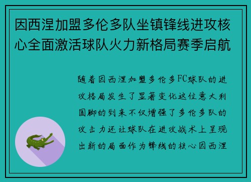 因西涅加盟多伦多队坐镇锋线进攻核心全面激活球队火力新格局赛季启航
